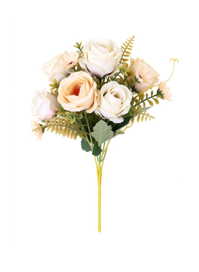 Real Touch Artificial Roses, Champagne Faux Flower Arrangement, 5 Stem Handheld Bouquet for Home & Office Decor, Table Centerpiece, Photography Props, Holiday Gifts, Maintenance-Free Elegant Display for Living Room, Bedroom & Events - Image 1
